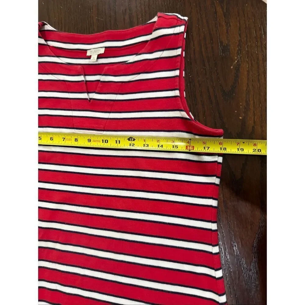 Talbots Women's Striped Sleeveless Split Neck Sheath Dress Red White Size MP - Picture 7 of 8